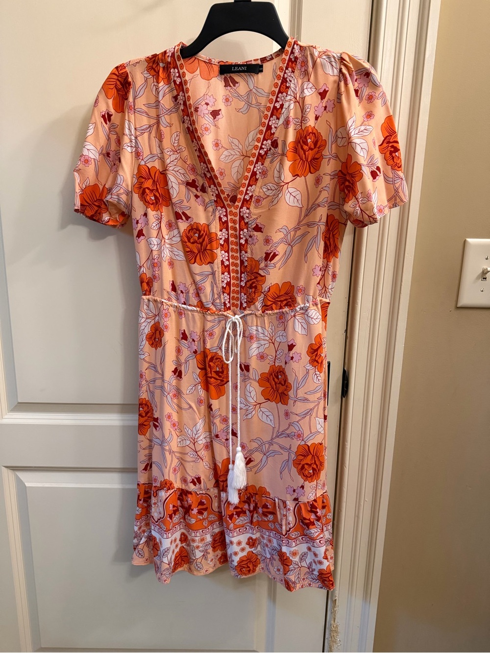 Leani Floral Boho Mini Dress — Size S| Peach & Orange